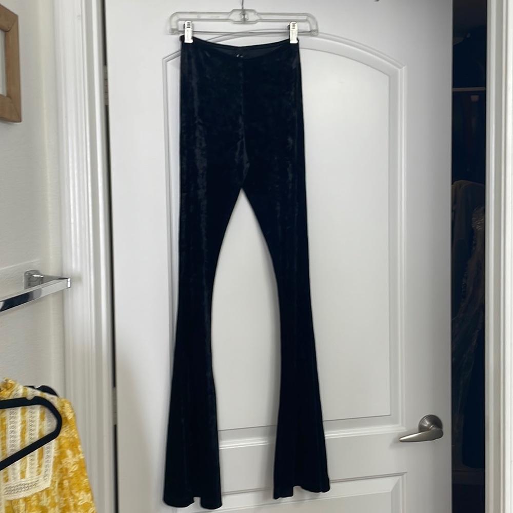 Crushed velvet black bell bottoms